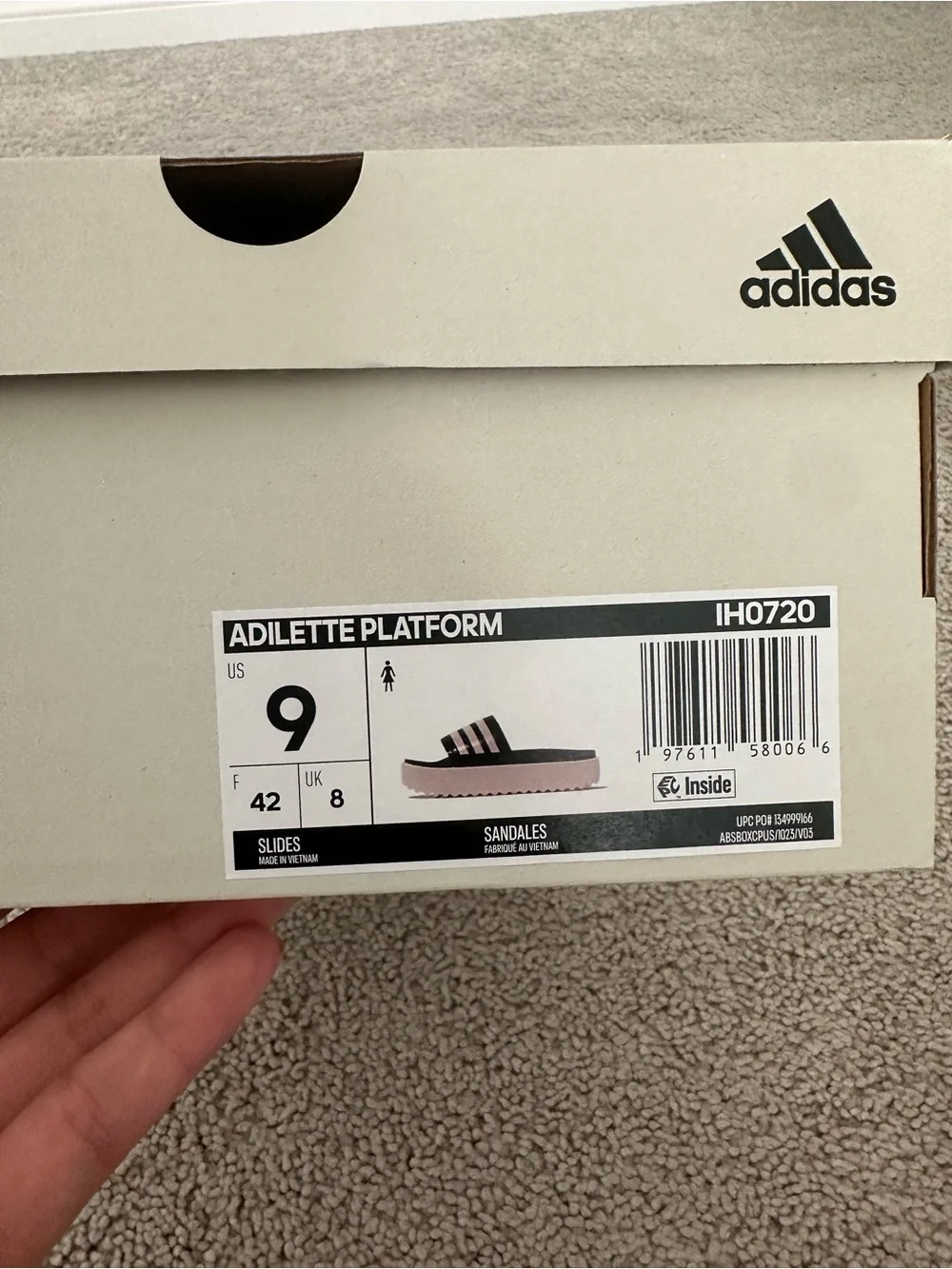 Adidas Adilette Platform Slides Black Pink Size 9 Women IH0720 New